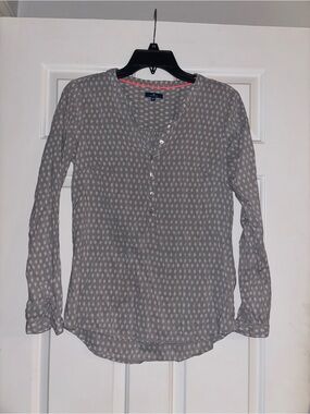 Tom Tailor Gray Printed Button Henley Top